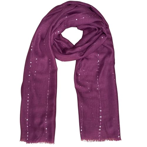 Luxere Womens Soft Plain Colour Viscose Scarf with Subtle Sequin Shimmer Lightweight Large Shawl Wrap Elegant Evening Wedding Travel & Everyday Fashion Scarf (Purple)
