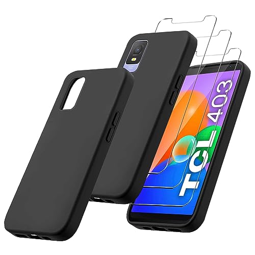 4 in 1 Cover Compatibile con TCL 403 6.6 e 3 Pezzi Vetro Temperato Pellicola Protettiva Morbido Custodia Protettivo Protezione Case silicone tpu nero