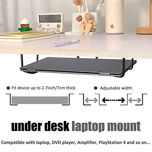 Image of Under Desk Laptop Mount, Laptop Under Desk Mount 2.7 inches Tall Effective Space, Aluminum Under Desk Laptop Holder Rack for Laptop MacBook Dell OptiPlex PS4 & More