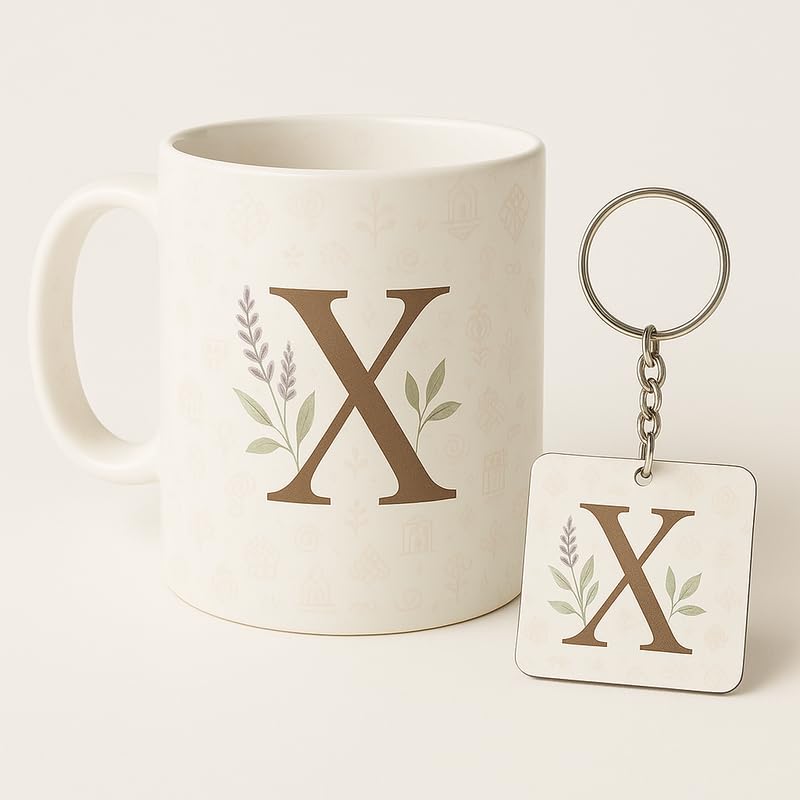 Image of Choicecases Letter X Mug and Keychain Set - Elegant Floral Monogram Gift for Her /Him - Coffee Cup and Key Ring with Initial X - Coffee Mug for Everyone Any Occasion 4646 24