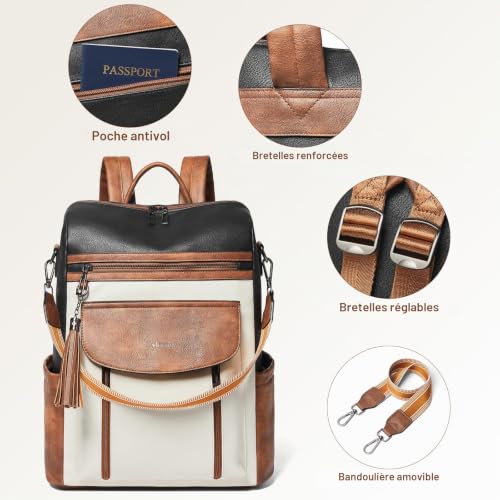Shrrie Sac à dos élégant ordinateur portable femme 15,6 pouces en cuir – vue 7