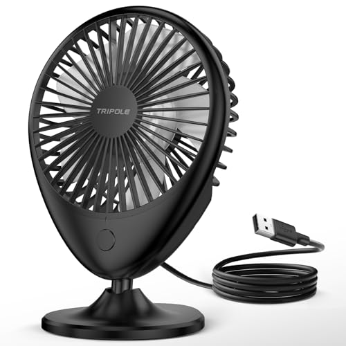 TriPole USB Desk Fan, Quiet USB Fan 3 Speeds Powerful Desk Fan USB Mini Fan Portable, 75°Adjustable Table Cooling Fan, Electric Desktop Fan for Bedroom, Office, Library, Travel