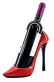 Bellaa 21381 Wine Bottle Holder Shoe Red Black High Heel Shaped Stiletto 8 Inch Tall