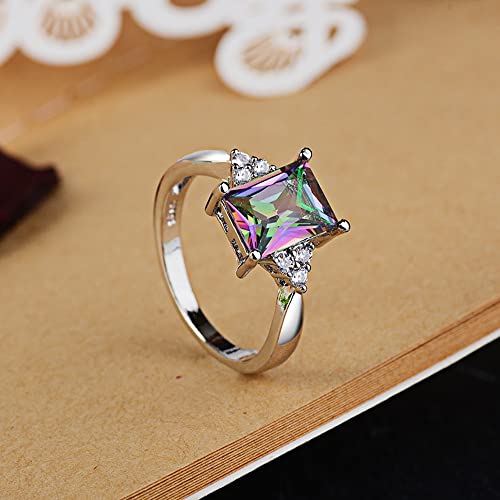 925 Sterling Silver Perfect Princess Cut Shiny Square Colourful CZ Crystal Diamond Wedding Ring Size 6-9 for Women3