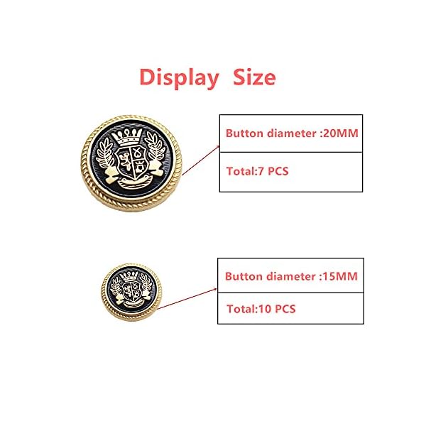 MebuZip 14 Pieces Black Gold Metal Blazer Button Set 15MM 20MM for Blazers, Suits, Sport Coats, Uniform, Jackets (MBM22) - Image 5