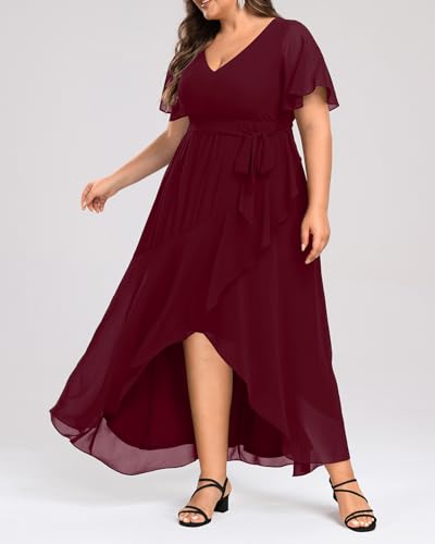 Womens Plus Size Long Dress Chiffon High Low Split Ruffle Evening Bridesmaid Wedding Guest Formal Maxi Dresses3