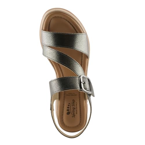 Spring Step Women's TALIAH Leather Hook-and-Loop Sandals – Italian Craftsmanship, Faux Wood Wedge, Chic Textured Design, 3-Inch Heel4