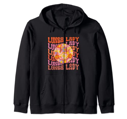 Retro Lunch Lady Team Groovy Smile Face Cafeteria Worker Zip Hoodie