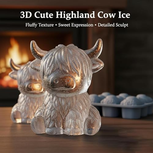 Molde para hielo 3D de vaca Highland de silicona miniatura 3