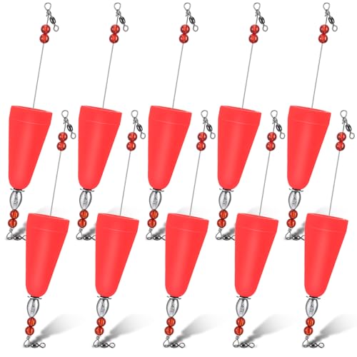 Lunmon 10 Pcs Popping Cork Floats Saltwater Weighted Bobber, Red
