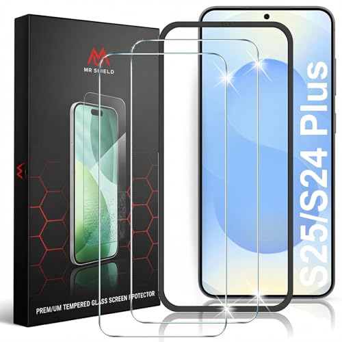 Image of Mr.Shield Screen Protector for Samsung Galaxy S25 Plus and S24 Plus, 9H Hardness Tempered Glass Screen Guard, Military Grade Shatterproof, Easy Installation Tray, HD Clarity, Case-Friendly [2 Pack]