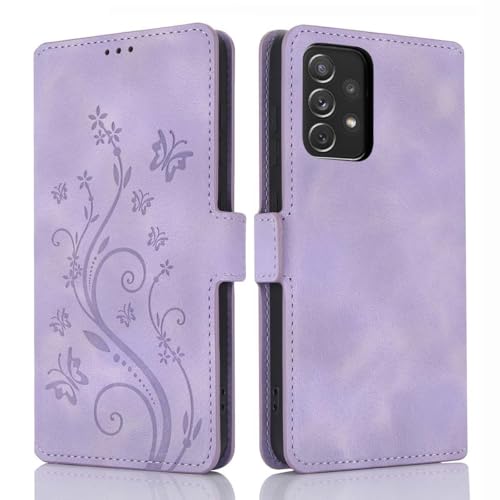 Coque Samsung Galaxy A52 violette en cuir synthétique avec fentes pour cartes et support