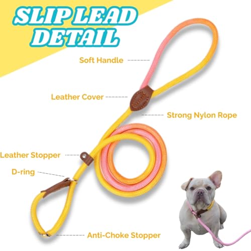 Bee N Buu Slip Leads for Dogs 5 FT Pastel Rope Leash, Soft Slip Lead Dog Leash with Adjustable Stopper, Gradient No-Pull Training for Small Medium Large Breeds Pink and Yellow by Bee N Buu - Image 8