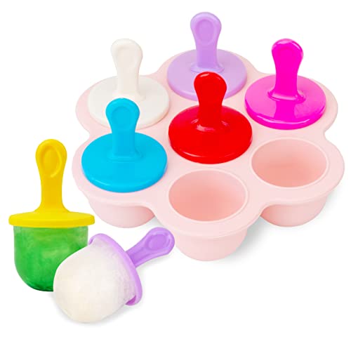 AIXMEET Stampi Per Gelato in Silicone, 7 Stampi Per Gelato Per Bambini, Stampi Per Yogurt Congelato o Bevande Alla Frutta Per Bambini, Senza BPA, Stampi Per Ghiaccioli Con 8 Bastoncini Riutilizzabili.