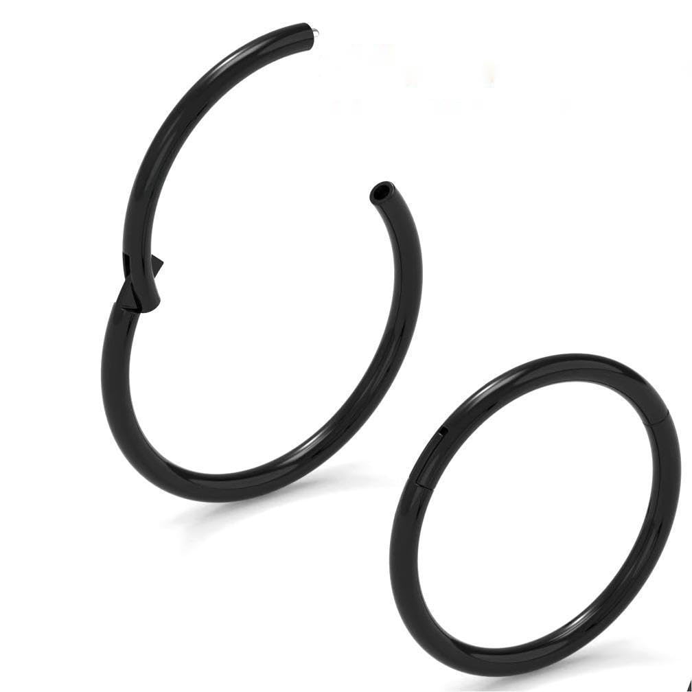 Body CAC 0.8mm/1.0mm/1.2mm/1.6mm/2.0mm/3.0mm/4.0mm/5.0mm/6.0mm Steel Hypoallergenic Clicker Hinged Nose Septum Ring Hoop with Colour Gold-Silver tone-Black-Rose gold — view 13
