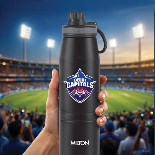 Image of Milton Sports Sparkle 900 | DC Official Drinkware Partner I Limited Edition Delhi Capitals Water Bottle | Stainless Steel I 24 Hr Hot & Cold | Designed for Cricket Lovers | 920 ml I Black