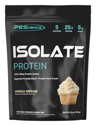 PEScience Whey Protein Isolate, Clean Protein Powder for Women and Men, Low Carb, Gluten Free, Fast Absorbing Post Workout Shake, Vanilla Cupcake, 5 Servings