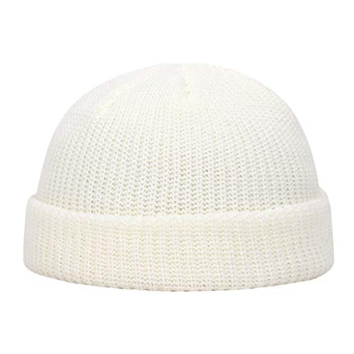 YCBMINGCAN Gorro de punto grueso para hombre y mujer, gorro cálido de punto, gorro informal de béisbol, Blanco, Talla única