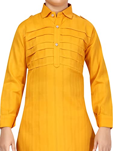 Image of Aarika Boys Yellow-White Color Pathani Kurta Pyjama with Cap Set (C PS-JK-102-YELLOW-WHITE-4)