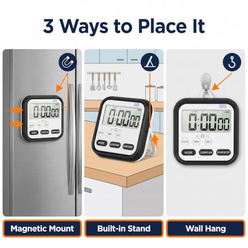 Image of Digital Kitchen Timer Clock, Study Stopwatch Magnetic Large LCD Display | Countdown & Count-Up Dual Mode, Perfect for Cooking & Studying, Time Management Tool