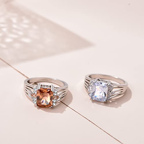 6 Colors Square Crystal Rings For Women Size 6-10 - S925 Silver Plated Black Cubic Zirconia Jewelry Size 8 #TOP2