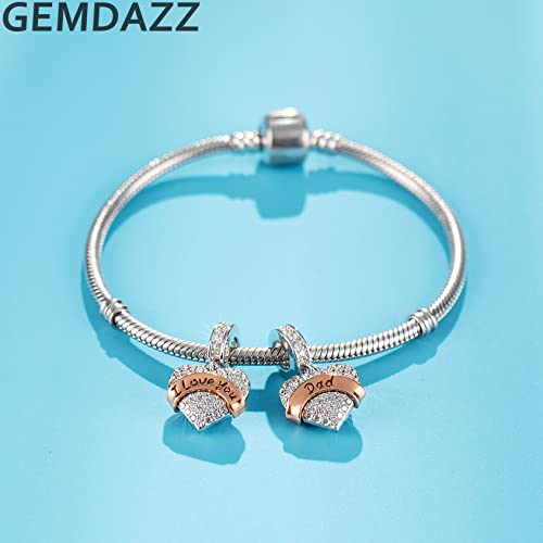 I Love You Dad Heart Pendant Charms In 925 Sterling Silver, Fits Pandora Fathers Day Bracelet, Clear Sparkle Cz Daddy Dangle Dada Beads, Gift For Family/Papa/Daddy's Girl/Daughter #TOP2