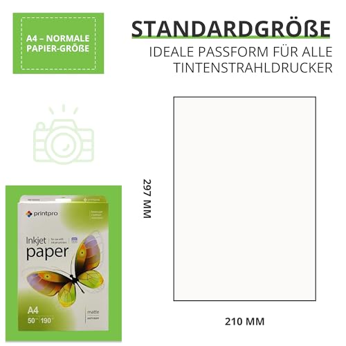 Fotopapier Printpro von Colorway matt 190g/m² 50 Blatt A4 Sofort Trocken Wasserfest für alle Tintenstrahldrucker