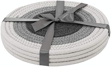 FOYO Round Table Mat Cotton 9.6-Inch Heat-Resistant Anti-Scalding Placemat, Set of 4