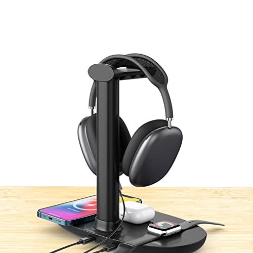 Soporte para auriculares con cargador inalámbrico de carga rápida 15W con almacenamiento EMUKOEP 3