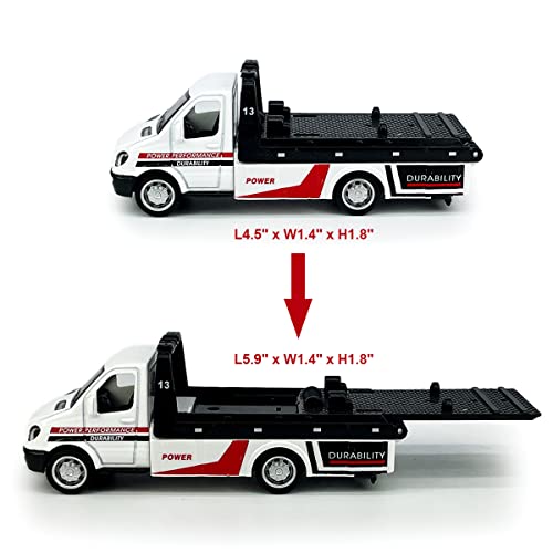 Flatbed Truck Toy Tow Truck Transport Trailer Car Carrier Metal Diecast Pull Back Vehicles 2 In 1 Vehicle Playset Toy Trucks For Boys Kids Toddlers Birthday For Age 3 4 5 6, White #TOP4