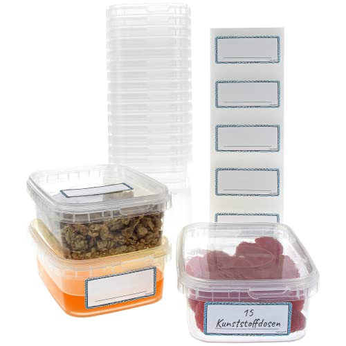 Marzoon 15 Stück Plastikdosen Set mit Deckel – Eckige, Transparente Kunststoffbehälter 280 ml Universaldosen – Feinkost & Saucen - Industriestandard - Aufbewahrungsdosen