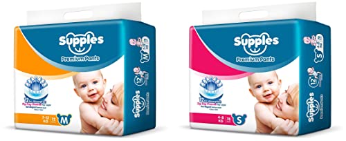 Image of Supples Baby Pants Diapers, Medium, 72 Count&Supples Baby Pants Diapers, Small, 78 Count