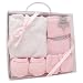 Duffi Baby Set Primera Puesta Bebe Recien Nacido 5 Piezas. Set Regalo Bebe Bonito. Conjunto Primera Puesta Bebe Chaquetita Polaina Gorro Babero Manoplas. 100% Algodon Modelo 0984-06 Color Rosa