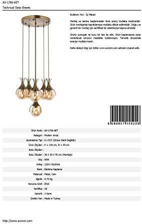 AVONNI AV-60161-6ET Eskitme Kaplama Modern Avize, E27, Metal, Cam, 50cm - Görsel 4