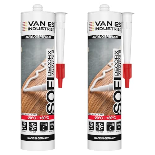 VE-INDUSTRIES 2x Montagekleber 310ml weiss | Extra Stark haftend | 130kg/m2 | Konstruktionskleber Styroporkleber Baukleber | Kartusche