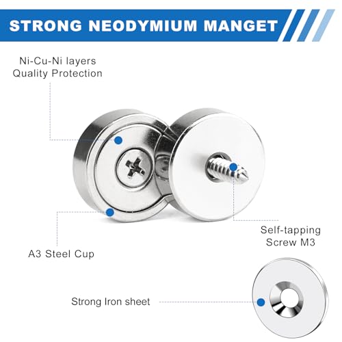 Image of LOVIMAG Strong Neodymium Rare Earth Magnets, 20LBS-12 Pack | Heavy Duty Cup Magnet with Countersunk and Screws for Tool Room, Kitchen Doors, Wall Mounting, Office