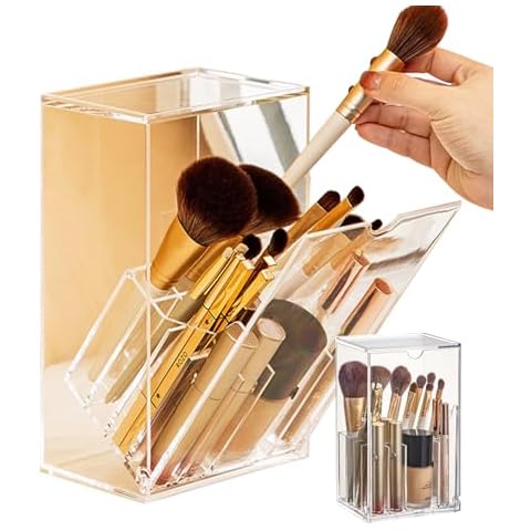 KoovDem Makeup Brush Organizer With Lid,Thickened Acrylic Brush Holder Dust Proof，Easy To Take,Makeup Brush Storage For Vanity Cover