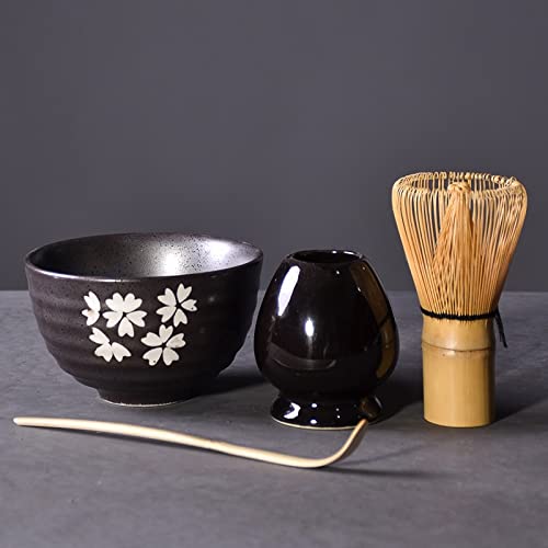 LIUXIN Juego de 4 Unidades de Matcha Tradicional, Juego de Regalo, batidor de Matcha, Cuenco de Matcha cerámico, Soporte para batidor, Juegos de té japoneses