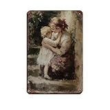 Cartel de metal vintage con pintura al óleo para madre e hijo para pub, club, cafetería, bar, decoración de pared para el hogar, póster retro de 20 x 30 cm