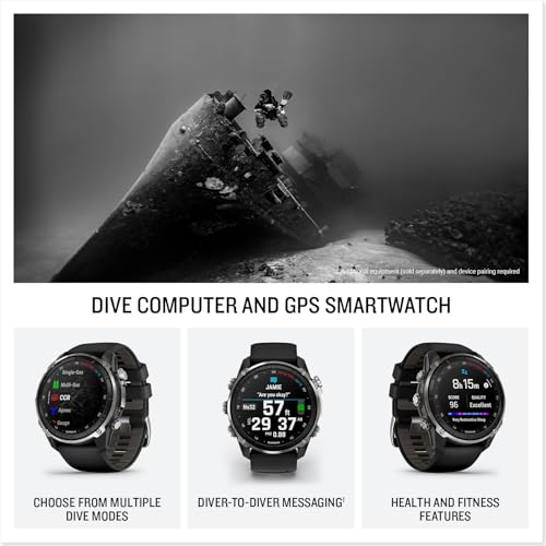 Image of Garmin Descent Mk3i - 51 mm Silver and Black PVD Titanium with Black /Pebble Gray Silicone Band | 51mm Silver and Black Pvd Titanium, Black and Pebble Gray Silicone, 20 Atm, 1.4\ Amoled 454x454