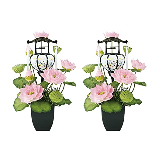 京仏壇はやし 盆提灯 2個セット 一対入り 霊前灯 こもれび蓮 ピンク 【オリジナルクロスセット】