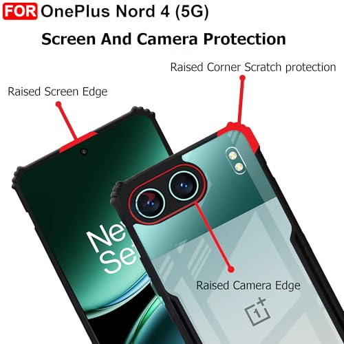 Image of CEDO Backcover for OnePlus Nord 4 (5G) | Camera Protection Shockproof Bumper-Edge | Acrylic Crystal Clear 360 Degree Protection TPU+PC | Transparent Eagle Back Case Cover (Black)
