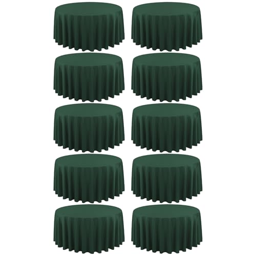 10 Pack Hunter Green Round Tablecloths - 120 Inch, Polyester Table Cover for Round Table, Stain and...