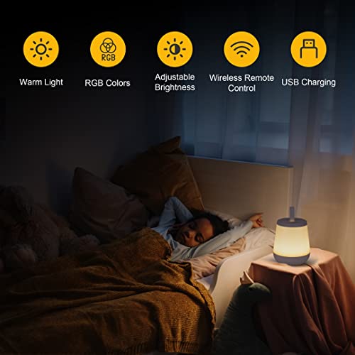 Image of Touch Lamp, Portable LED Night Light with Quick USB Charging Port, 5 Level Dimmable Warm White Light & 16 Color Changing RGB for Bedroom Living Room Outdoor Camping