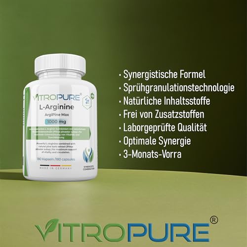 Starke Kombination: Hochdosierte L-Arginin + Pinienrindenextrakt (Pinus Pinaster subsp.), höhere Bioverfügbarkeit dank Sprühgranulationstechnologie,100% vegetarisch, 3-Monats-Vorrat, laborgeprüft