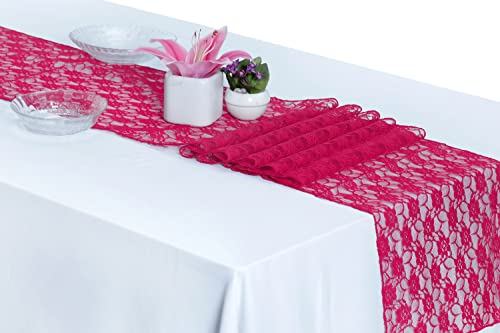 MDS Pack of 12 Wedding 12 x 108 inches Lace Table Runner for Wedding, Decorations for Birthday Parties, Banquets, Graduations, Engagements, Suitable All Dinner Tables - Magenta