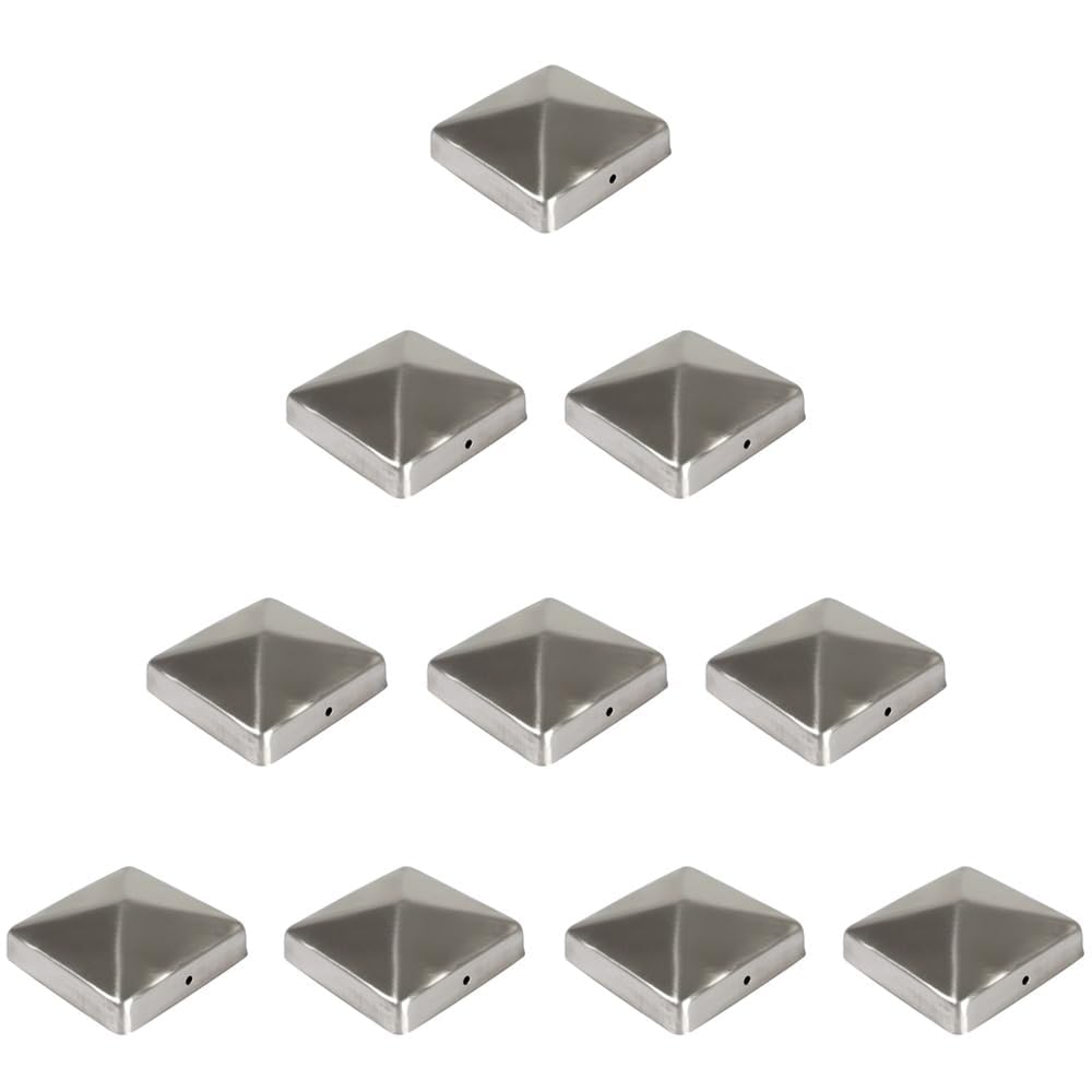 10× Pfostenkappe Edelstahl 9×9 cm (91×91 mm) – rostfreie Pyramiden-Abdeckung für Holzpfosten – witterungsbeständige Zaunkappe/Pfostendeckel aus Edelstahl für 9×9 Kantholzpfosten