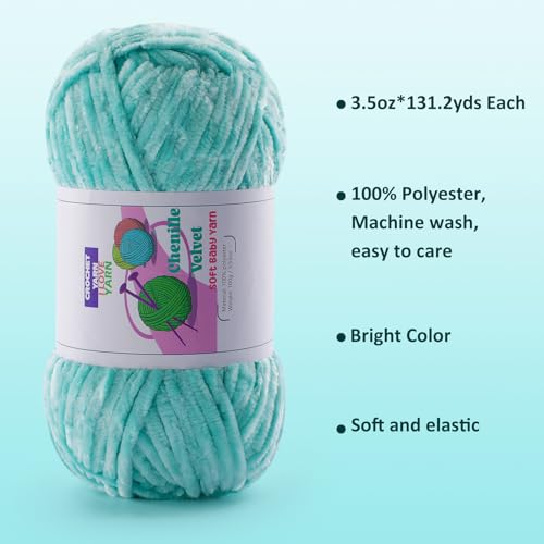 Image of 4 Skeins Soft Chunky Chenille Yarn, Plush Velvet Yarn for Hand Knitting and Crocheting, Fluffy Yarn for Crochet Blankets, Scarves, Hats(4x3.5oz, 4x131.2yds) (Rainbow Color)