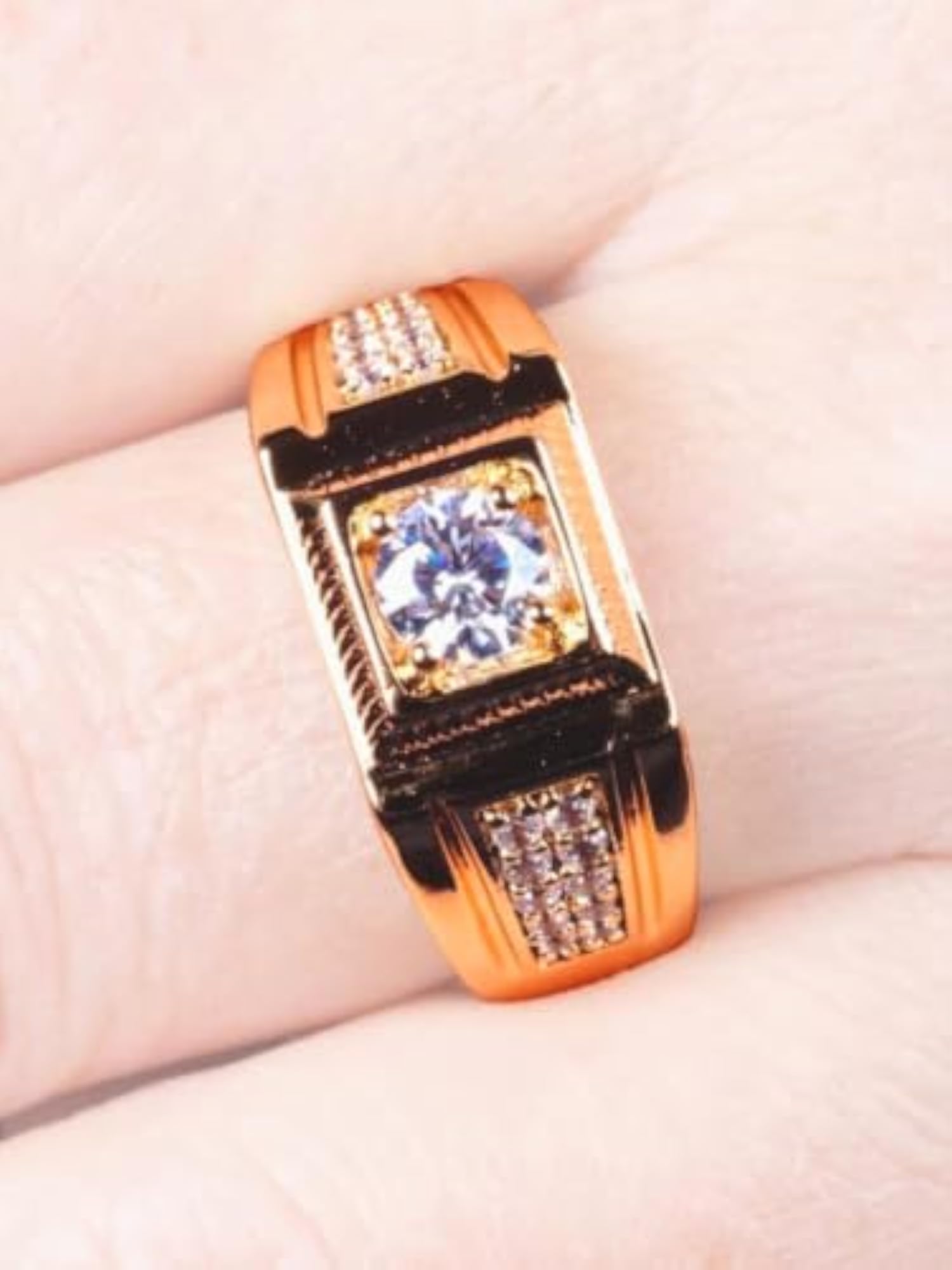Gold Plated Adjustable Cubic Zirconia Statement Ring