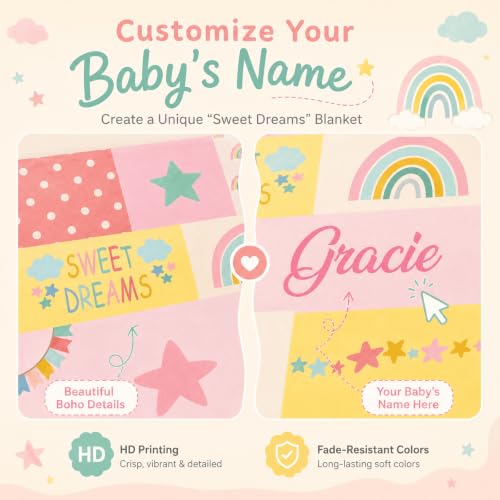 Image of Personalized Baby Blankets with Name, Custom Baby Name Blanket for Girls Boys Kids, Customized Baby Gifts for Newborn Shower, Birthday, Memorial Day, Soft Fleece